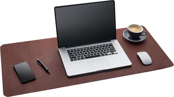 Gallaway Leather Mat, Office Desk Pad, Large 36" x 17" Dark Brown, Desk Mats on Top of Desks, Gift Ready Elegant Computer Cover Desk Pad Protector PU Leather