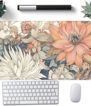 Japanese Floral Desk Mat Boho Aesthetic Flower Desk Matt for Desktop Large XXL Gaming Mouse Pad for Desk Extended Deskpad Laptop Keyboard Computer Mat Desk Decor for Women 31.5 X 15.7