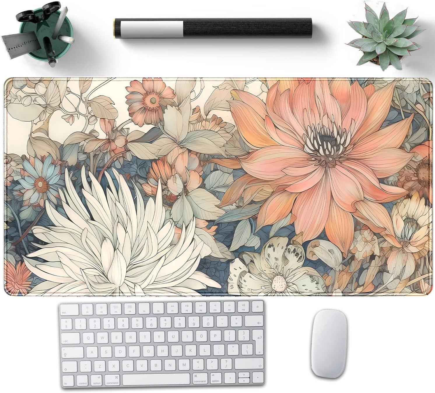 Japanese Floral Desk Mat Boho Aesthetic Flower Desk Matt for Desktop Large XXL Gaming Mouse Pad for Desk Extended Deskpad Laptop Keyboard Computer Mat Desk Decor for Women 31.5 X 15.7