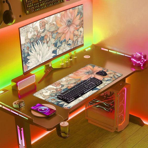 Japanese Floral Desk Mat Boho Aesthetic Flower Desk Matt for Desktop Large XXL Gaming Mouse Pad for Desk Extended Deskpad Laptop Keyboard Computer Mat Desk Decor for Women 31.5 X 15.7 - Image 3