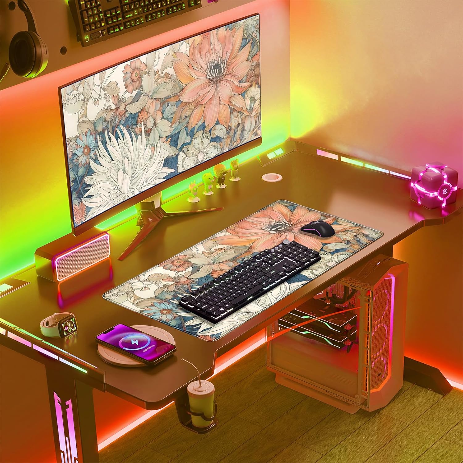 Japanese Floral Desk Mat Boho Aesthetic Flower Desk Matt for Desktop Large XXL Gaming Mouse Pad for Desk Extended Deskpad Laptop Keyboard Computer Mat Desk Decor for Women 31.5 X 15.7 - Image 3