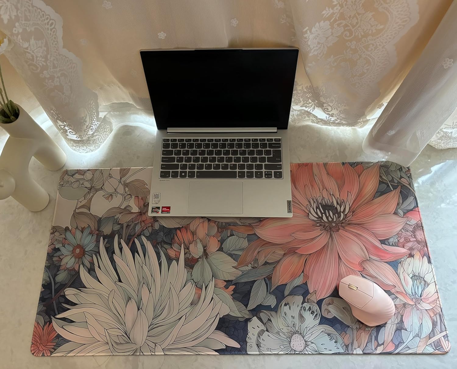 Japanese Floral Desk Mat Boho Aesthetic Flower Desk Matt for Desktop Large XXL Gaming Mouse Pad for Desk Extended Deskpad Laptop Keyboard Computer Mat Desk Decor for Women 31.5 X 15.7 - Image 4
