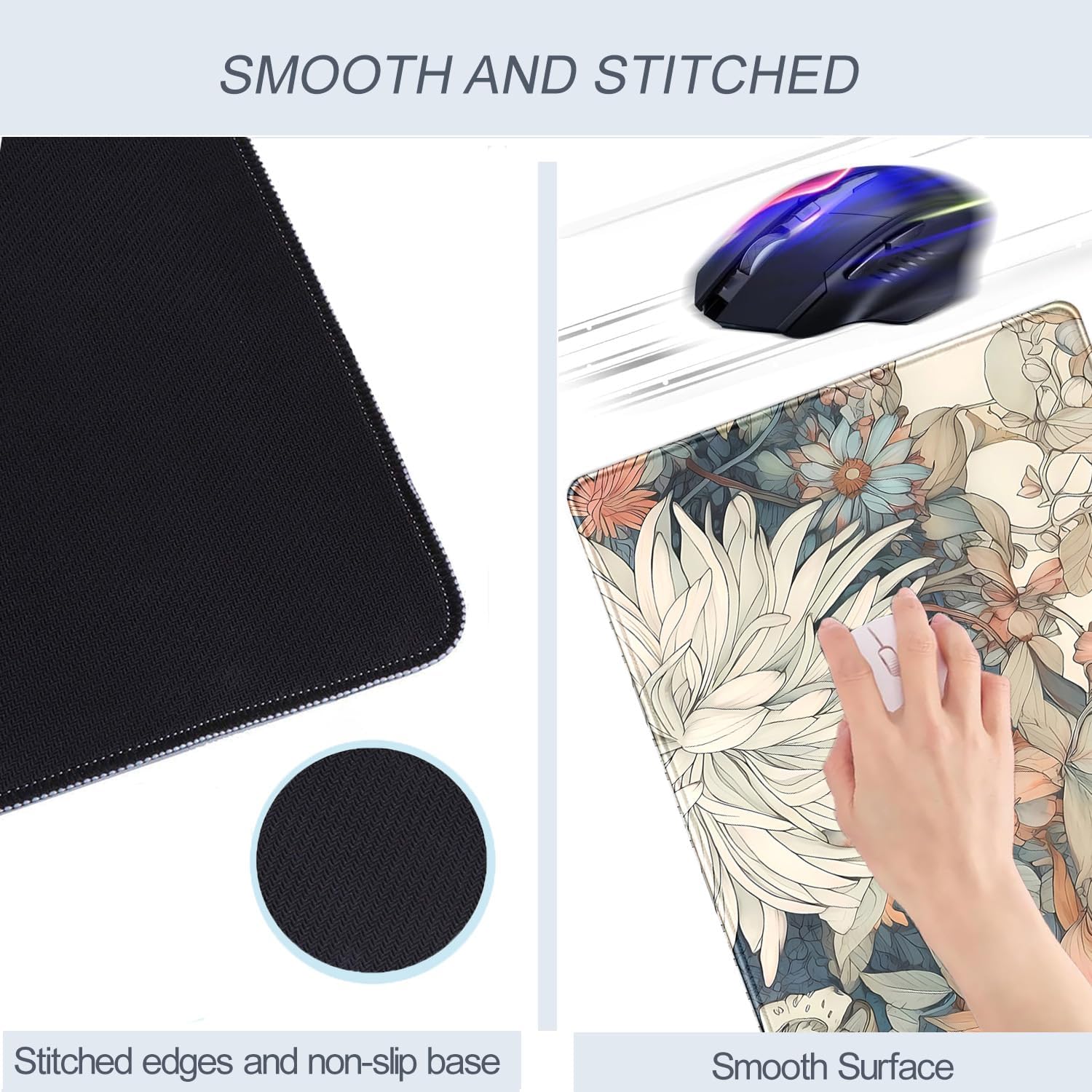 Japanese Floral Desk Mat Boho Aesthetic Flower Desk Matt for Desktop Large XXL Gaming Mouse Pad for Desk Extended Deskpad Laptop Keyboard Computer Mat Desk Decor for Women 31.5 X 15.7 - Image 5