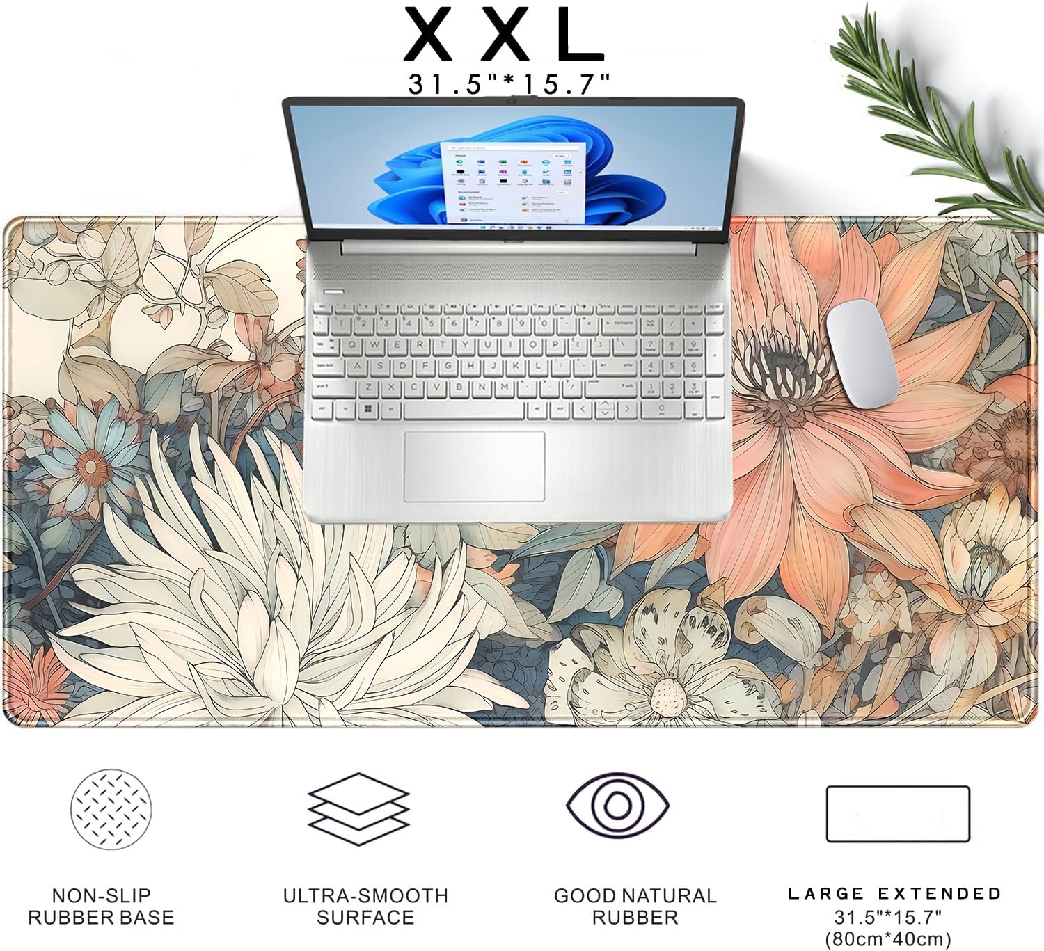 Japanese Floral Desk Mat Boho Aesthetic Flower Desk Matt for Desktop Large XXL Gaming Mouse Pad for Desk Extended Deskpad Laptop Keyboard Computer Mat Desk Decor for Women 31.5 X 15.7 - Image 6
