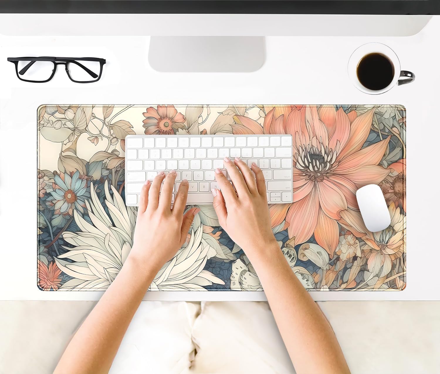 Japanese Floral Desk Mat Boho Aesthetic Flower Desk Matt for Desktop Large XXL Gaming Mouse Pad for Desk Extended Deskpad Laptop Keyboard Computer Mat Desk Decor for Women 31.5 X 15.7 - Image 7