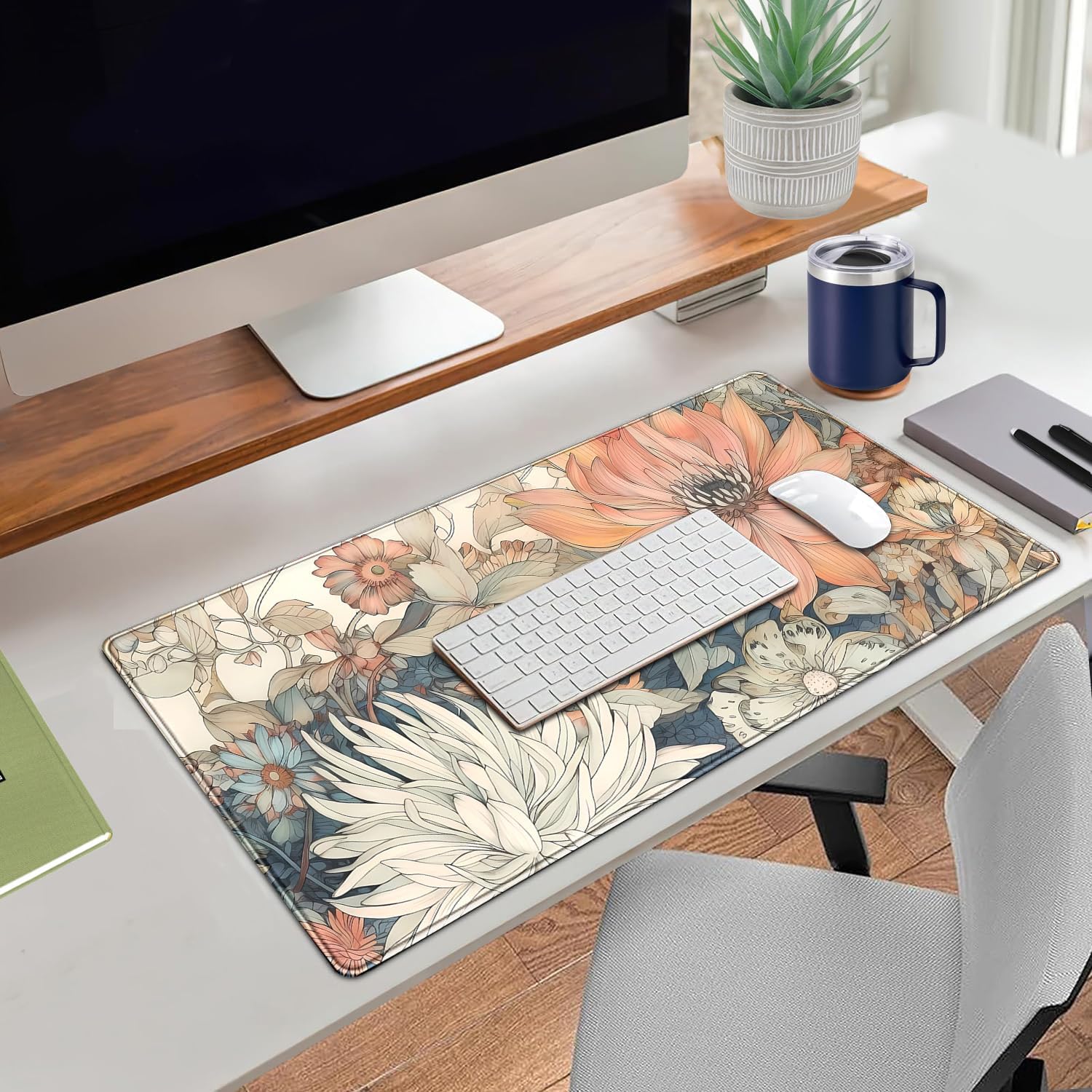 Japanese Floral Desk Mat Boho Aesthetic Flower Desk Matt for Desktop Large XXL Gaming Mouse Pad for Desk Extended Deskpad Laptop Keyboard Computer Mat Desk Decor for Women 31.5 X 15.7 - Image 8