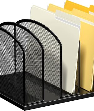 Large Size Desk File Organizer, Metal Mesh Vertical Desktop File Holder, 5-Section file organizer for Desk Home Office (1 Pack), Black