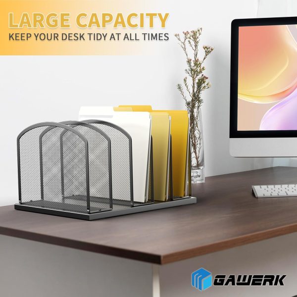 Large Size Desk File Organizer, Metal Mesh Vertical Desktop File Holder, 5-Section file organizer for Desk Home Office (1 Pack), Black - Image 6