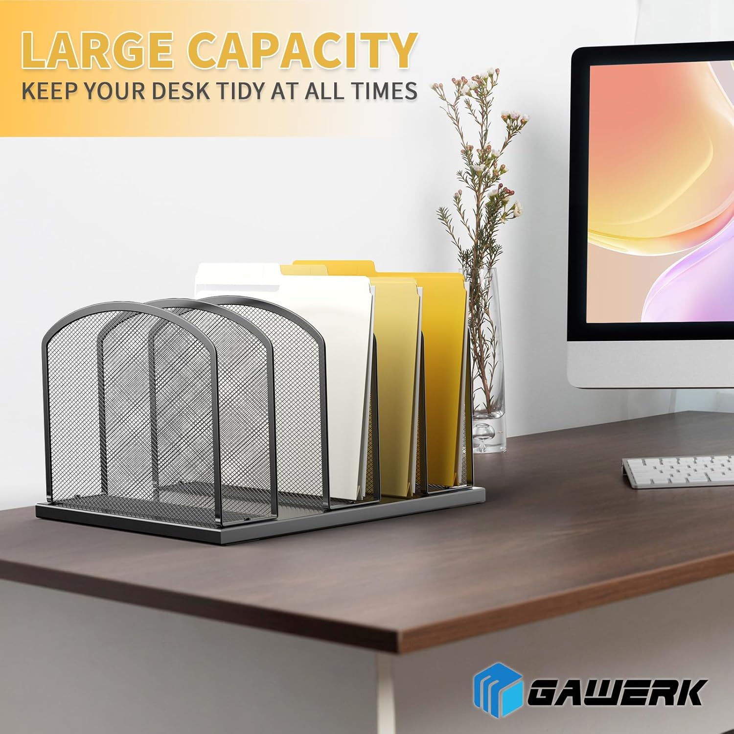 Large Size Desk File Organizer, Metal Mesh Vertical Desktop File Holder, 5-Section file organizer for Desk Home Office (1 Pack), Black - Image 6