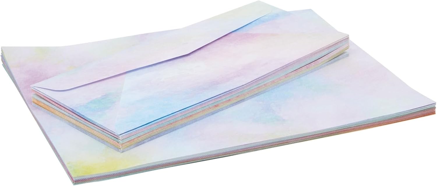 Paper Junkie Watercolor Stationery Paper and Envelopes Set, 6 Assorted Colors (8.5 x 11 In, 48 Sheets and 24 Envelopes Set) - Stationery Paper For Writing Letters - Image 8