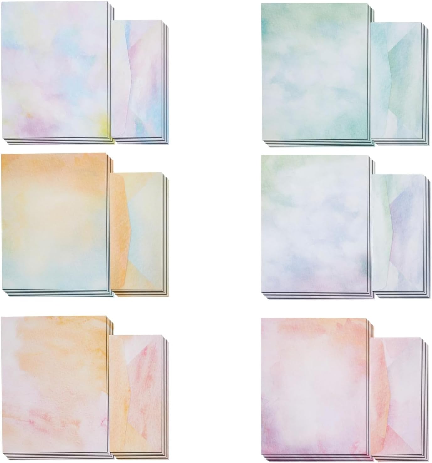 Paper Junkie Watercolor Stationery Paper and Envelopes Set, 6 Assorted Colors (8.5 x 11 In, 48 Sheets and 24 Envelopes Set) - Stationery Paper For Writing Letters - Image 9