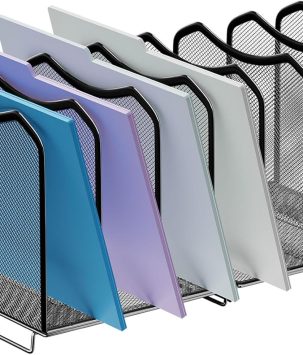 Simple Trending Mesh Desktop File Sorter Organizer, 7 Section Bookshelf For Desk Home Office, Black