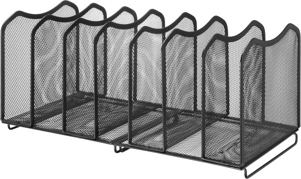 Simple Trending Mesh Desktop File Sorter Organizer, 7 Section Bookshelf For Desk Home Office, Black - Image 2