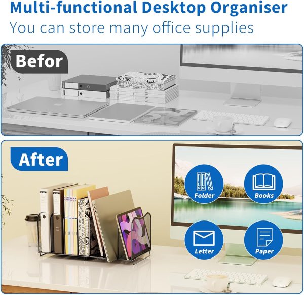 Simple Trending Mesh Desktop File Sorter Organizer, 7 Section Bookshelf For Desk Home Office, Black - Image 6