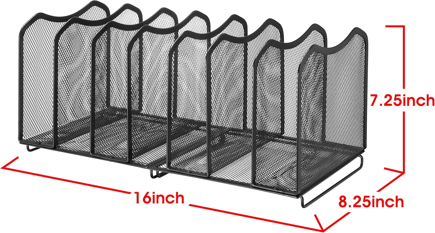 Simple Trending Mesh Desktop File Sorter Organizer, 7 Section Bookshelf For Desk Home Office, Black - Image 7