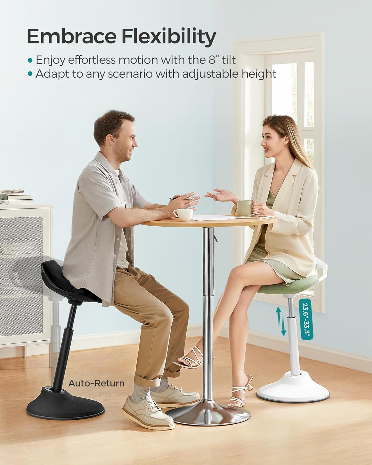 SONGMICS Standing Desk Chair, Adjustable Ergonomic Wobble Stool, 23.6-33.3 Inches Drafting Chair, Swivel Sitting Balance Stool, Fabric Upholstery, Anti-Slip Bottom Pad, Ink Black UOSC02BK - Image 4