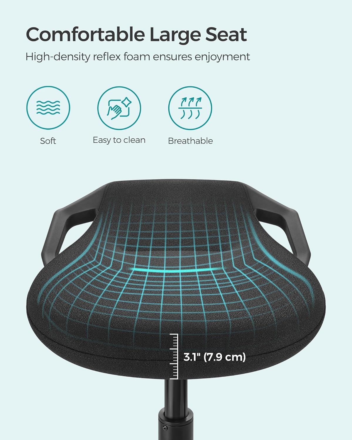SONGMICS Standing Desk Chair, Adjustable Ergonomic Wobble Stool, 23.6-33.3 Inches Drafting Chair, Swivel Sitting Balance Stool, Fabric Upholstery, Anti-Slip Bottom Pad, Ink Black UOSC02BK - Image 5